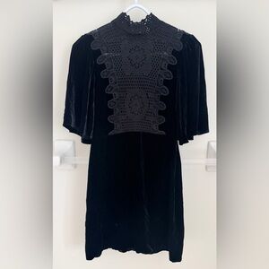 Zara Black Crochet Detail Velvet Dress